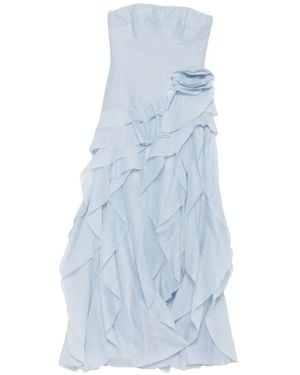 Aje. Vestido Sin Tirantes Con Volantes - Azul
