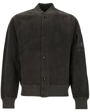 C.P. Company Button-Up Lens-Detail Bomber Jacket - Black