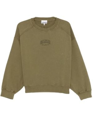 Ganni Logo-Print Raglan-Sleeve Sweatshirt - Green