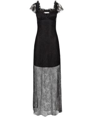 Nina Ricci Robe Longue En Satin Ornée De Dentelle - Noir