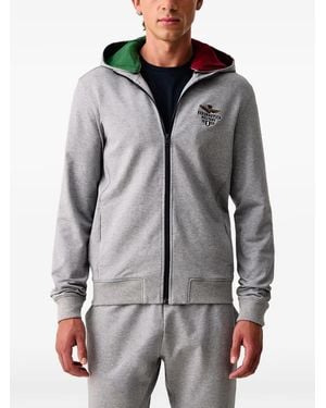 Aeronautica Militare Logo-Embroidered Zip-Up Hoodie - Grey