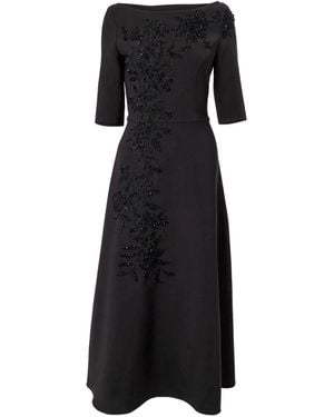 Carolina Herrera フローラル ボートネック ドレス - ブラック