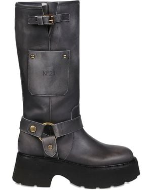 N°21 60mm buckle-strap platform boots - Negro