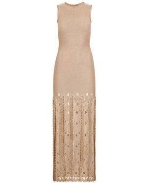 Oscar de la Renta Pineapple Fringe Metallic Jersey Dress - White