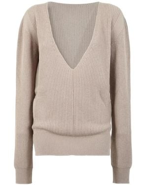 Rick Owens Ribbed-Knit V-Neck Sweater - Natural