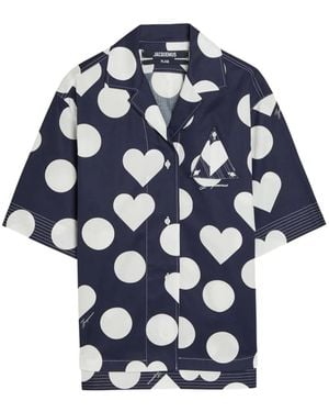 Jacquemus Marin Heart-Print Polka-Dot Shirt - Blue