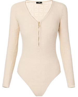 Elisabetta Franchi Body Con Logo Jacquard - Neutro