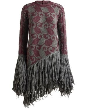 Etro Wool And Alpaca Jacquard Mini Dress With Fringing - Brown