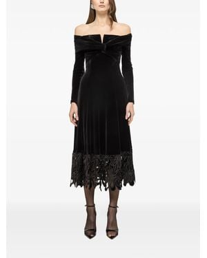 Nissa Off-Shoulder Velvet Midi Dress - Black