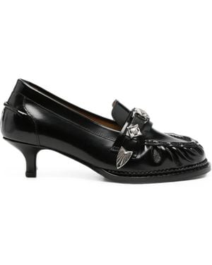 Toga Embellished Leather Court Shoes - Black
