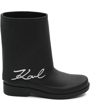 Karl Lagerfeld ロゴレタリング レインブーツ - ブラック