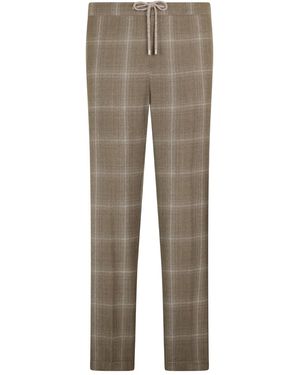 Malo Drawstring Checked Trousers - Grey