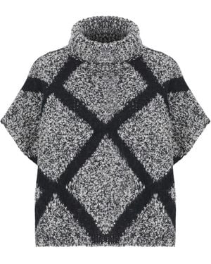 Panicale High-Neck Knitted Poncho - Grey