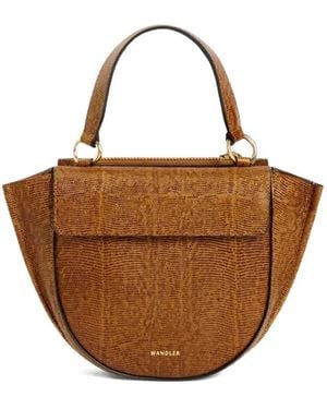 Wandler Hortensia Lizard-Effec Satchel - Brown