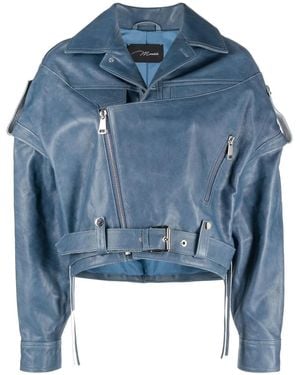 Manokhi Calf Leather Biker Jacket - Blue