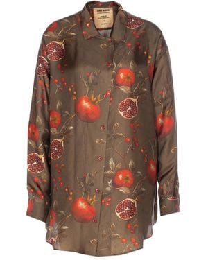 Uma Wang Asymmetrisches Oberteil mit Granatapfel-Print - Braun