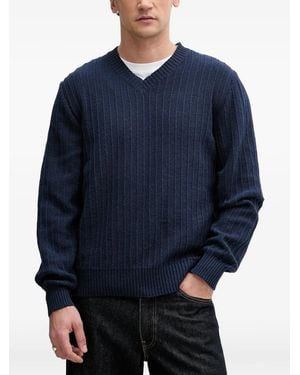 Sisley Gerippter Pullover Mit V-Ausschnitt - Blau