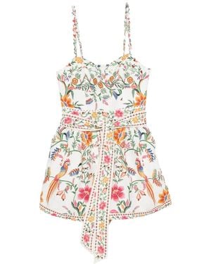 FARM Rio Delicate Forest Linen Romper - White