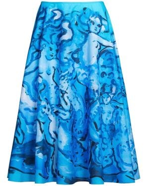 Marni Painterly-Print A-Line Skirt - Blue