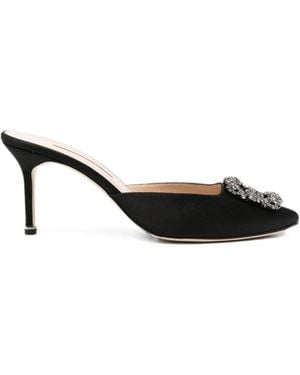 Manolo Blahnik Mules Hangisi Con Hebilla Con Cristales - Negro