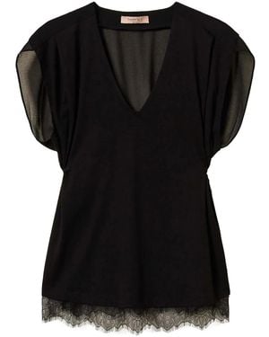 Twinset Pleated Lace Top - Black