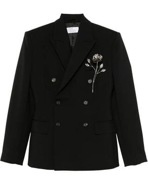 GIUSEPPE DI MORABITO Double-Breasted Floral-Brooch Blazer - Black