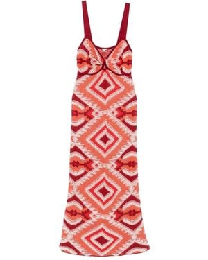Johanna Ortiz Vintage Affair Geometric-Pattern Midi Dress - Red