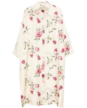 Antonio Marras Floral-Print Shirt Midi Dress - White