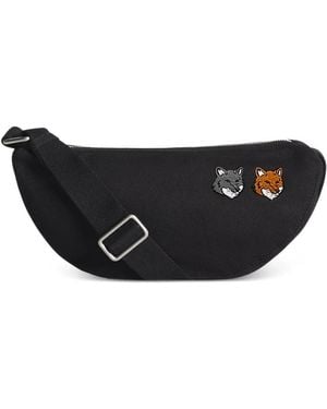 Maison Kitsuné Fox-Head Embroidered Shoulder Bag - Black