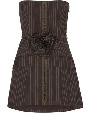 ROTATE BIRGER CHRISTENSEN Pinstripe Rose-Embellished Mini Dress - Brown