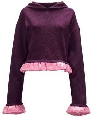 JW Anderson Satin-Trimmed Cropped Hoodie - Purple