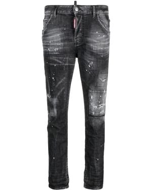 DSquared² Low-Rise Distressed Skinny Jeans - Grey