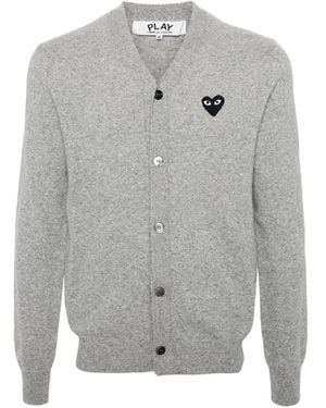 COMME DES GARÇONS PLAY Heart-Emblem V-Neck Cardigan - Gray