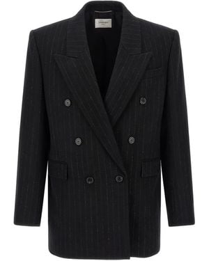 Saint Laurent ストライプ ダブルジャケット - ブラック
