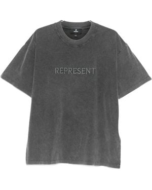 Represent Embroidered-Detail Cotton T-Shirt - Grey