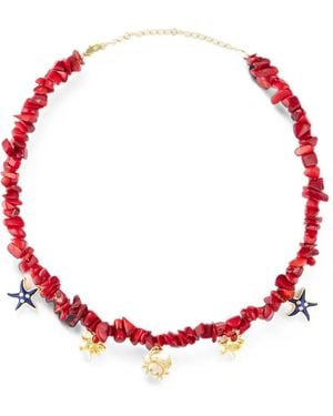 Eshvi Coral Sea Animal Charm Necklace - Red