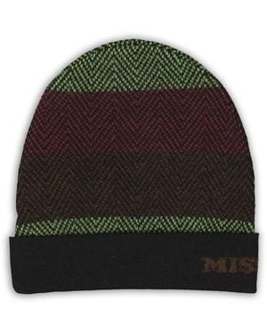 Missoni Chevron-Knit Striped Beanie Hat - Green