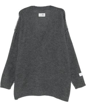 MM6 by Maison Margiela Oversized V-Neck Jumper - Grey