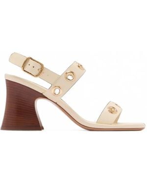 Chloé Eyelet-Embellished Leather Sandals - Natural