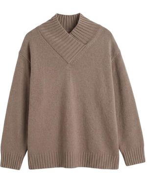 Chinti & Parker Ribbed-Knit Crossover-Neck Sweater - Brown