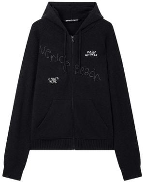 Palm Angels Surfer Dreams Knit Zip-Up Hoodie - Black