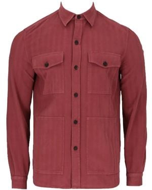 Isaia Herringbone-Pattern Shirt Jacket - Red