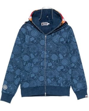 A Bathing Ape Shark Floral-Print Hoodie - Blue