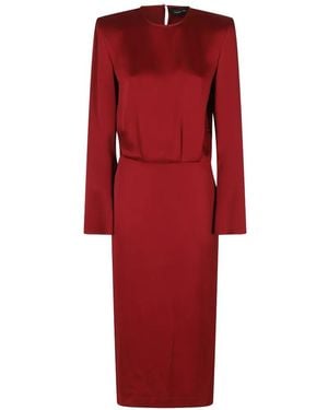 FEDERICA TOSI Padded-Shoulder Satin-Finish Midi Dress - Red