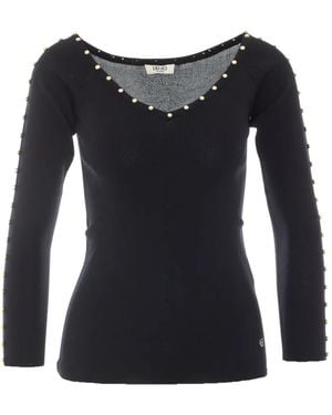 Liu Jo Crystal-Embellished Knitted T-Shirt - Black