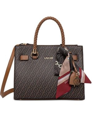 Liu Jo Monogram-Pattern Scarf-Detail Tote Bag - Black