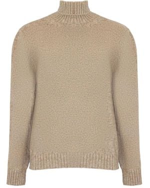 Eleventy Turtleneck Ribbed-Trim Sweater - Natural