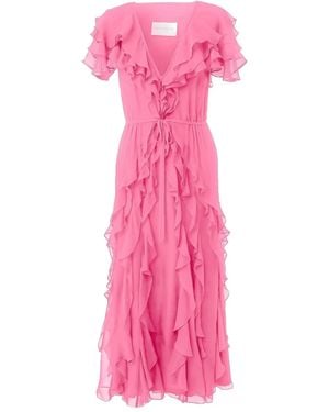 Carolina Herrera Abito Midi Con Ruches - Rosa