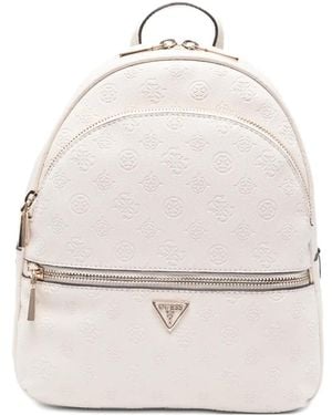 Guess Embossed-Logo Backpack - White