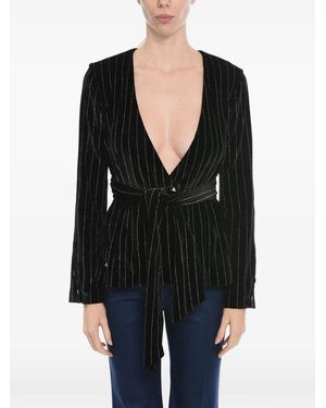 Philipp Plein Striped Belted Blouse - Black